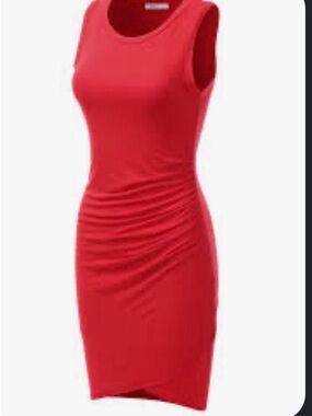 Sleeveless Red Ruched Bodycon Dress
